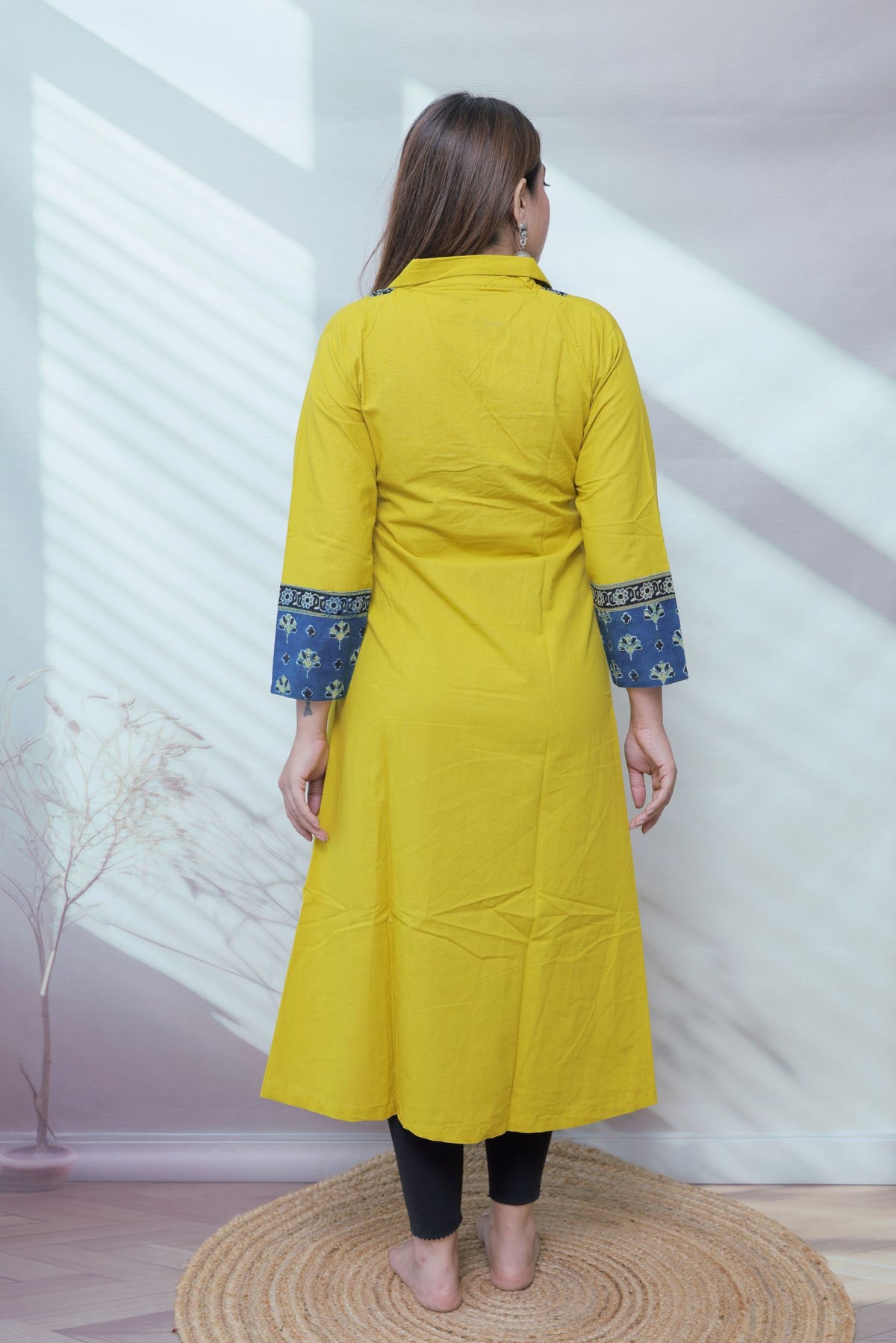 Sejal Plain Collar & Mirror A Line Cotton Kurti