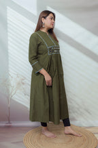 Preet Plain Mirror Stand Collar Cotton Long Kurti/One Piece