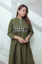 Preet Plain Mirror Stand Collar Cotton Long Kurti/One Piece