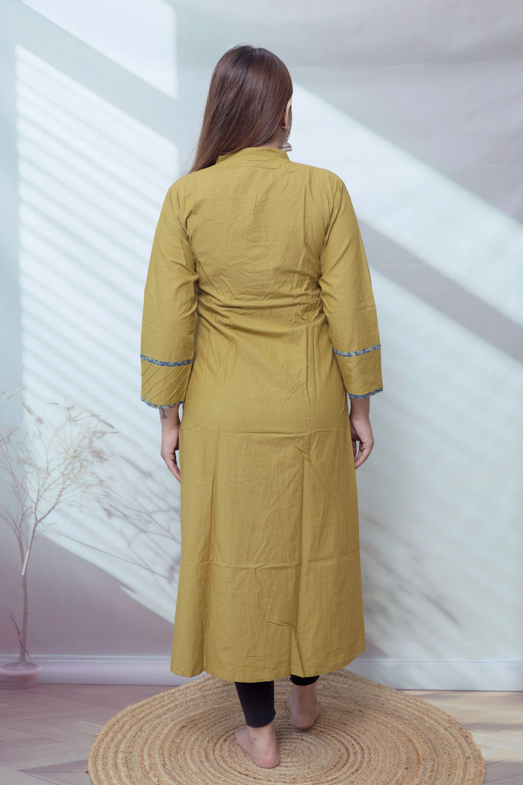 Preet Plain Mirror Stand Collar Cotton Long Kurti/One Piece