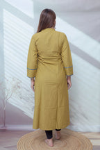 Preet Plain Mirror Stand Collar Cotton Long Kurti/One Piece