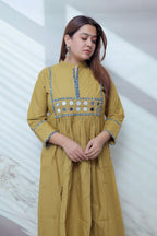 Preet Plain Mirror Stand Collar Cotton Long Kurti/One Piece