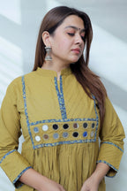 Preet Plain Mirror Stand Collar Cotton Long Kurti/One Piece