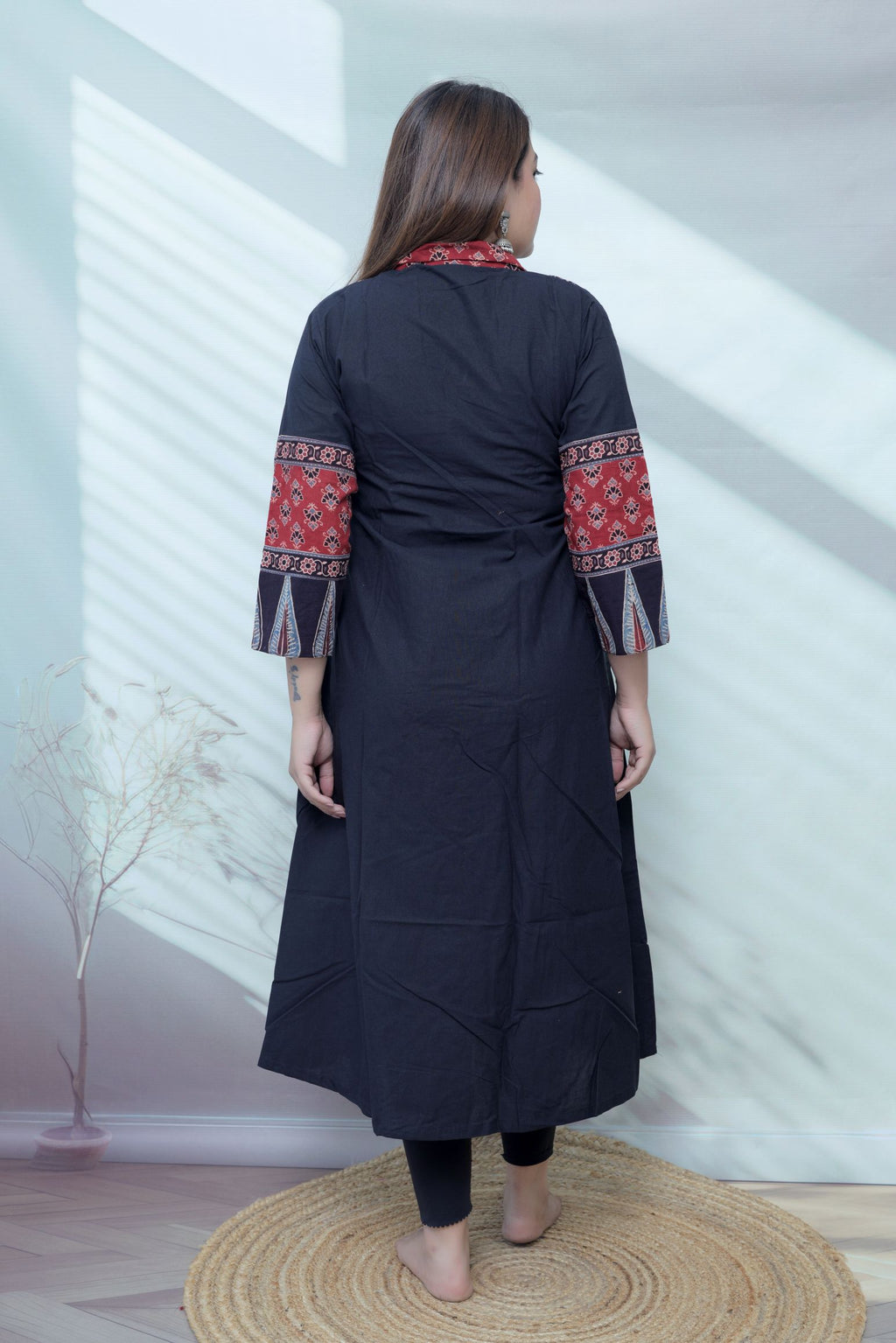 Riya Ajarakh Plain Mirror & Collar Cotton  Long Kurti/One Piece