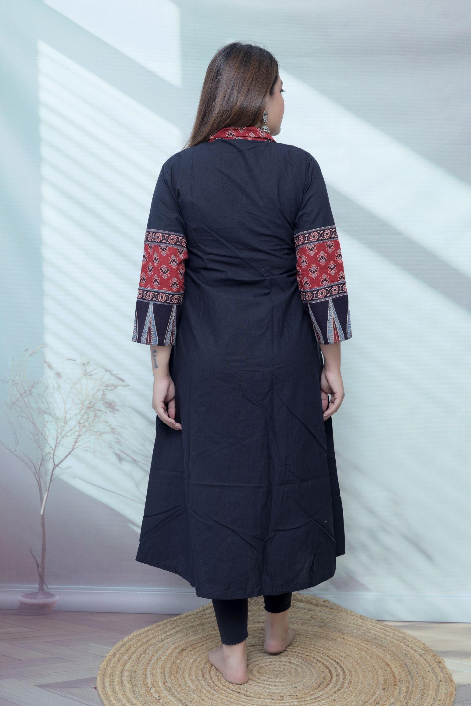 Riya Ajarakh Plain Mirror & Collar Cotton  Long Kurti/One Piece