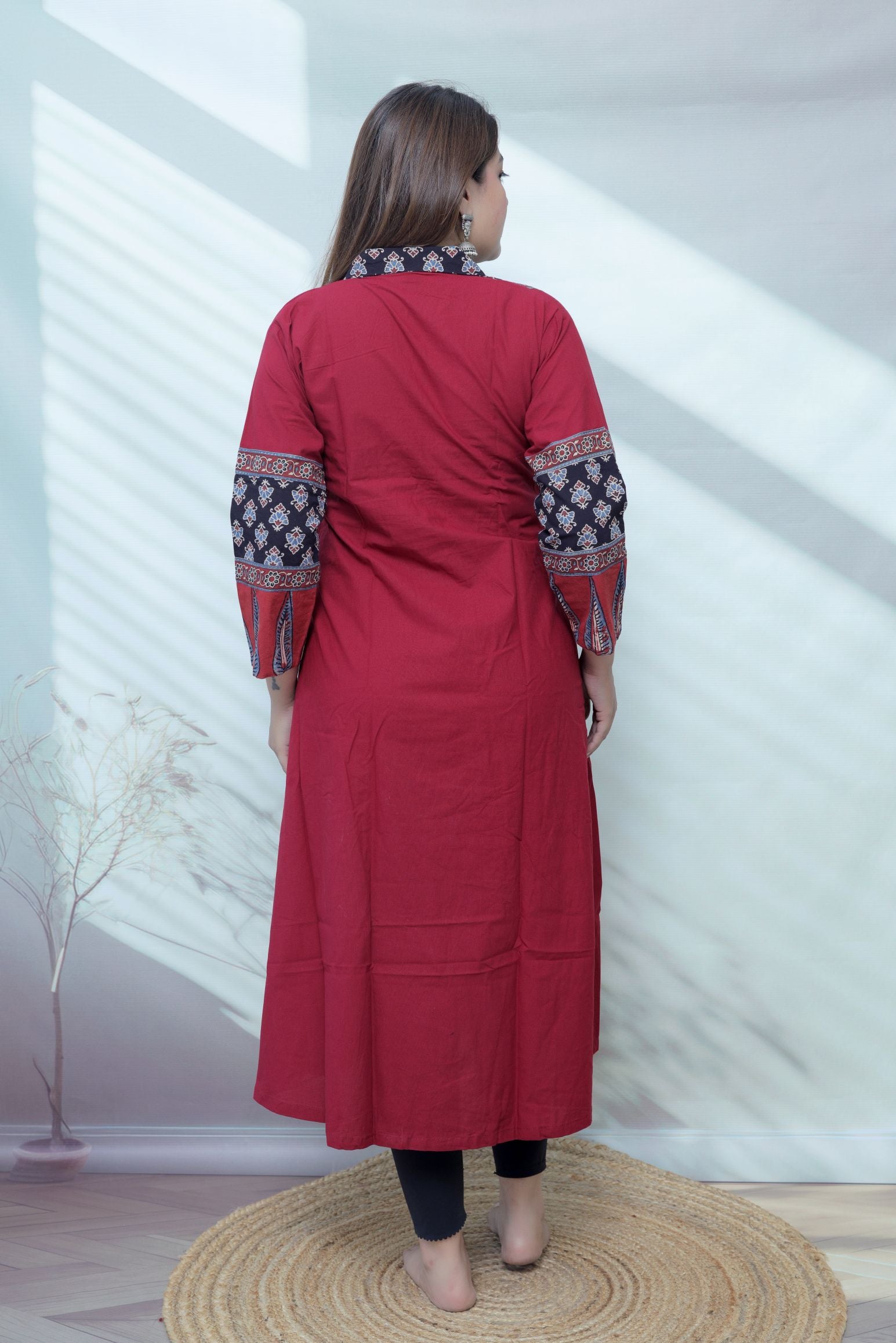 Riya Ajarakh Plain Mirror & Collar Cotton  Long Kurti/One Piece
