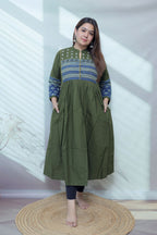 Reeva Ajarakh Plain Kutch Mirror Cotton Long Kurti/One Piece