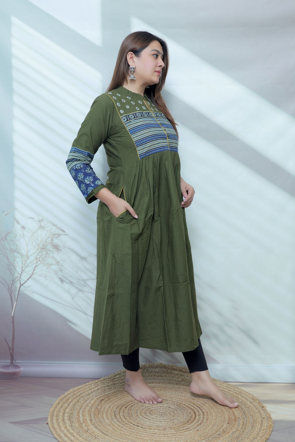 Reeva Ajarakh Plain Kutch Mirror Cotton Long Kurti/One Piece