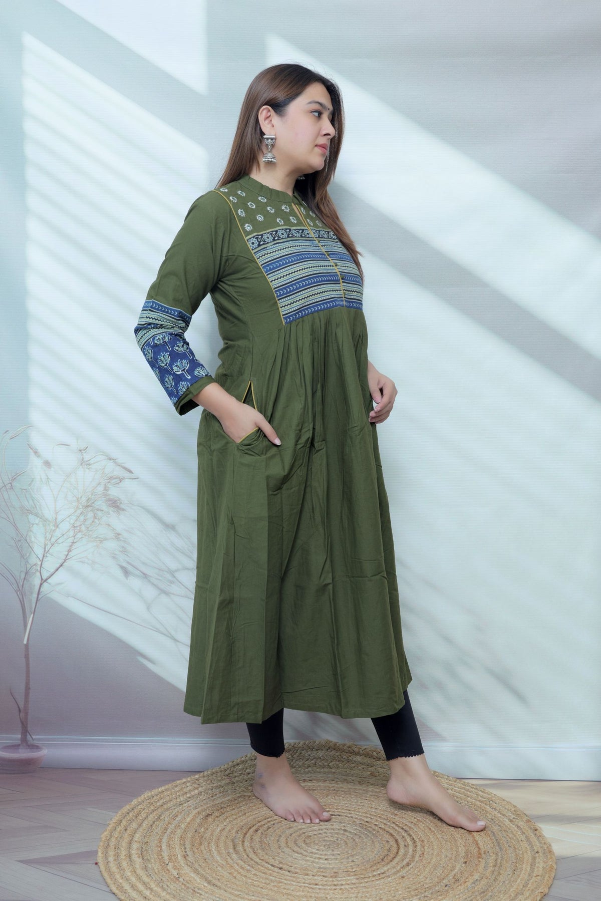 Reeva Ajarakh Plain Kutch Mirror Cotton Long Kurti/One Piece