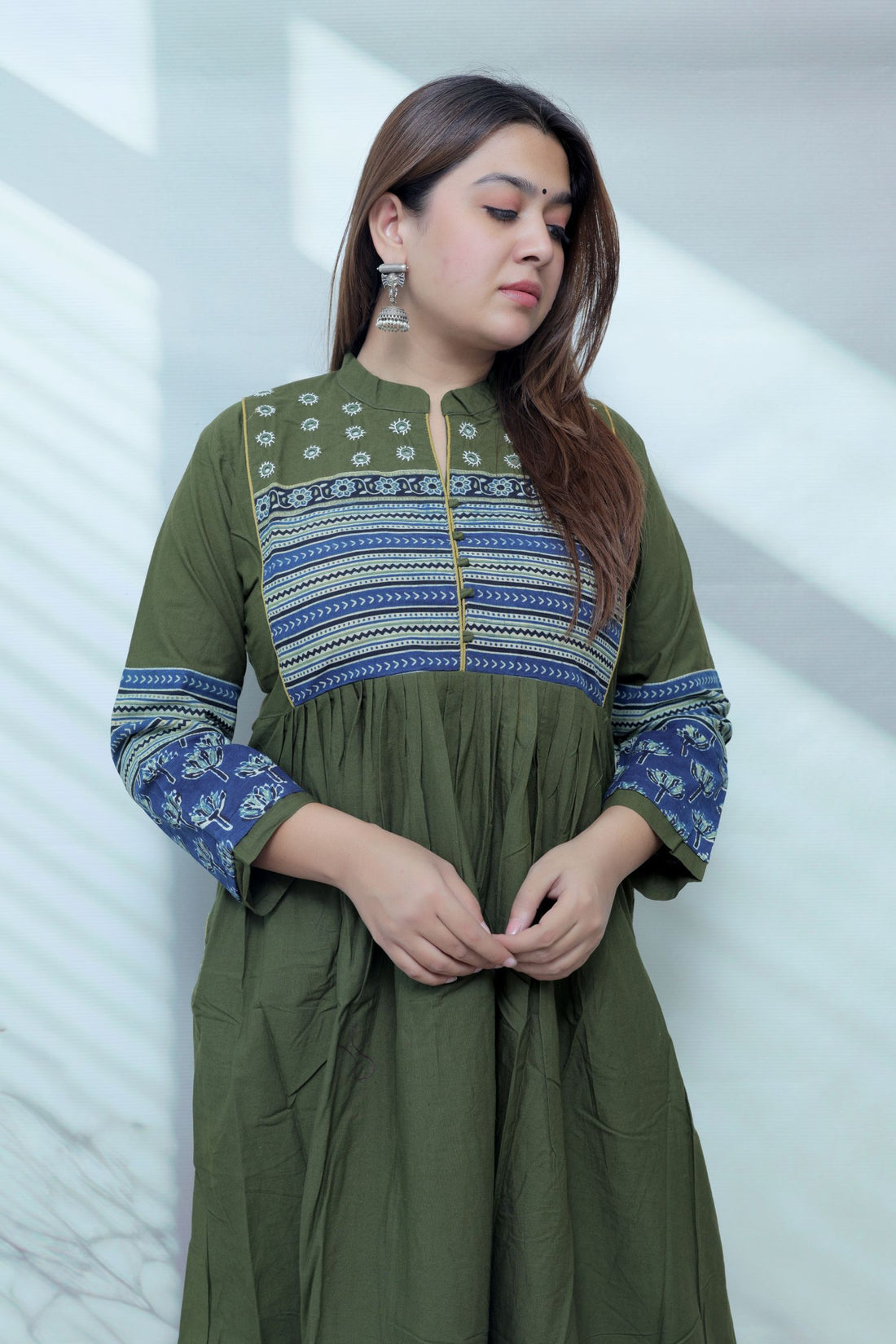 Reeva Ajarakh Plain Kutch Mirror Cotton Long Kurti/One Piece