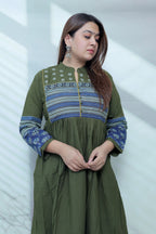 Reeva Ajarakh Plain Kutch Mirror Cotton Long Kurti/One Piece