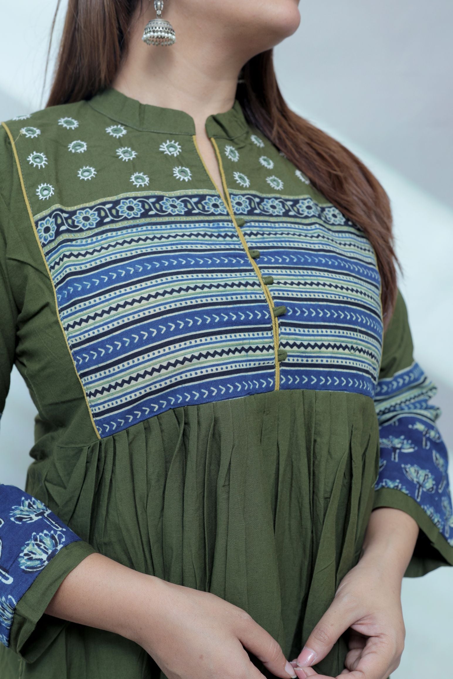 Reeva Ajarakh Plain Kutch Mirror Cotton Long Kurti/One Piece