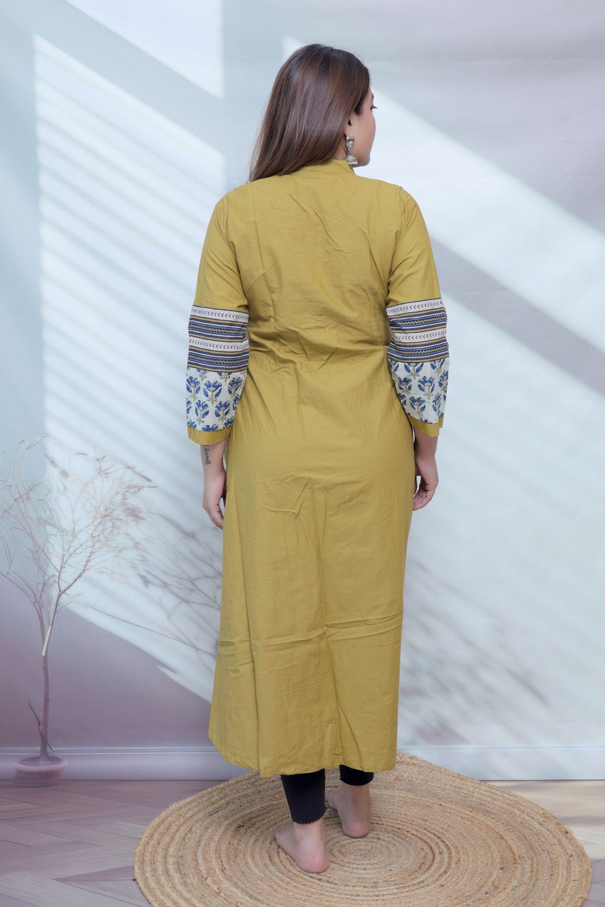 Reeva Ajarakh Plain Kutch Mirror Cotton Long Kurti/One Piece