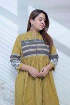 Reeva Ajarakh Plain Kutch Mirror Cotton Long Kurti/One Piece