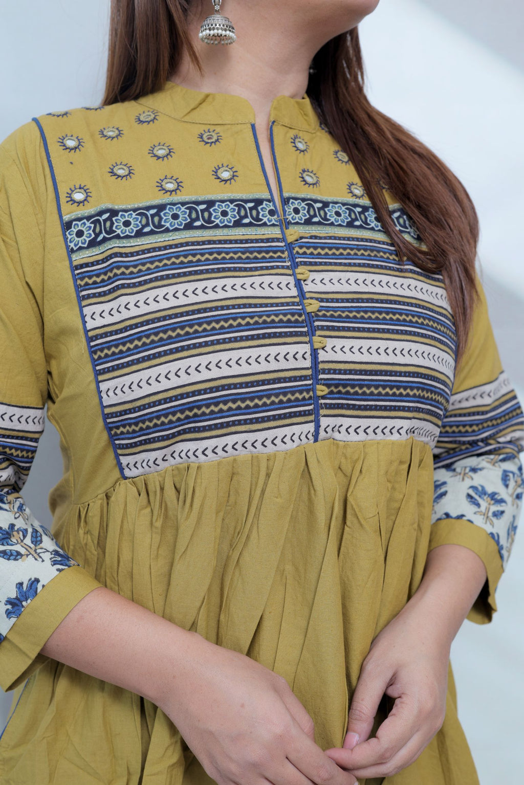 Reeva Ajarakh Plain Kutch Mirror Cotton Long Kurti/One Piece