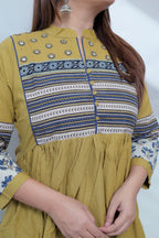 Reeva Ajarakh Plain Kutch Mirror Cotton Long Kurti/One Piece