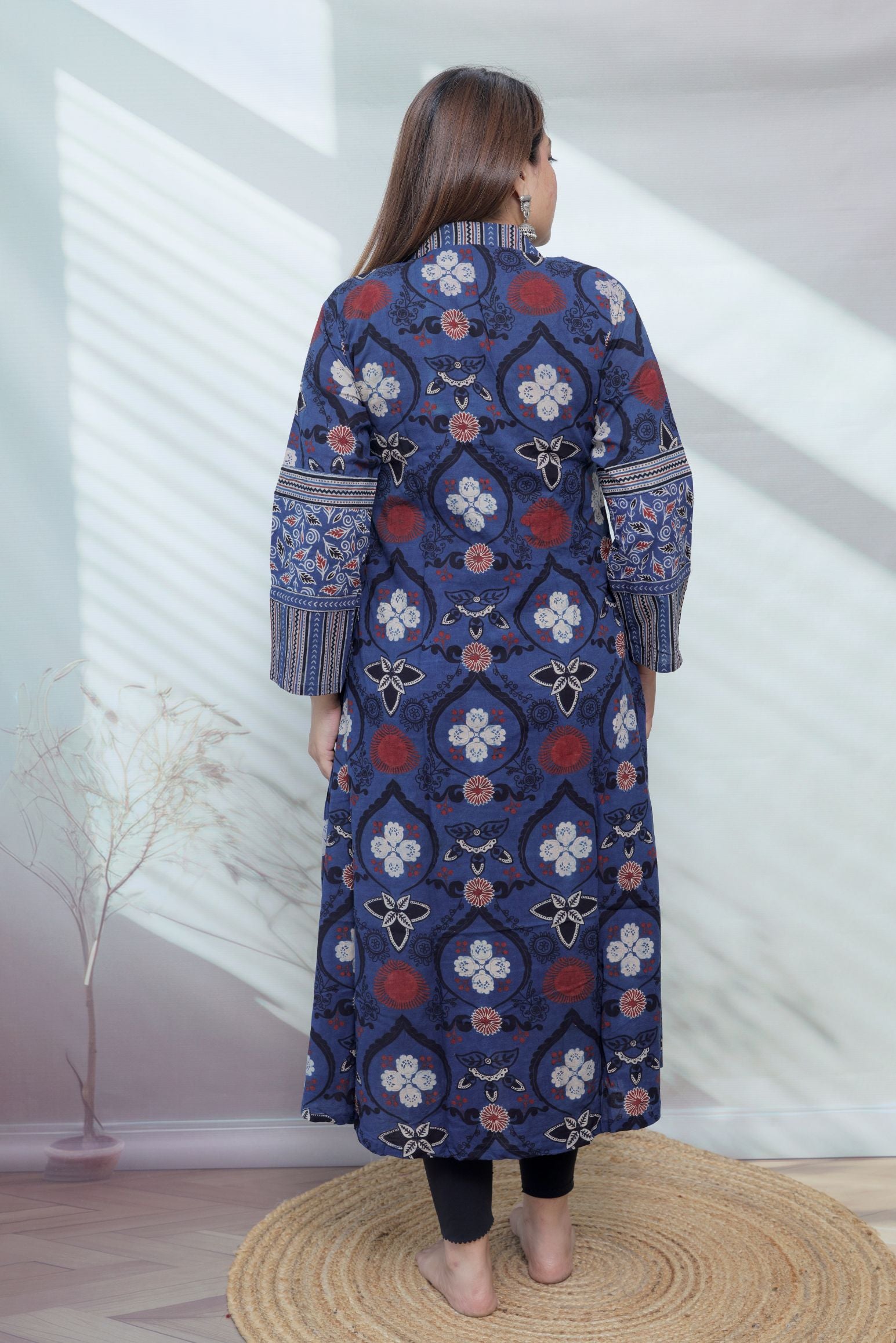 Swara Ajarakh Flap Collar & Mirror Cotton Long Kurti/One Piece