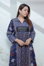 Swara Ajarakh Flap Collar & Mirror Cotton Long Kurti/One Piece