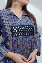 Swara Ajarakh Flap Collar & Mirror Cotton Long Kurti/One Piece