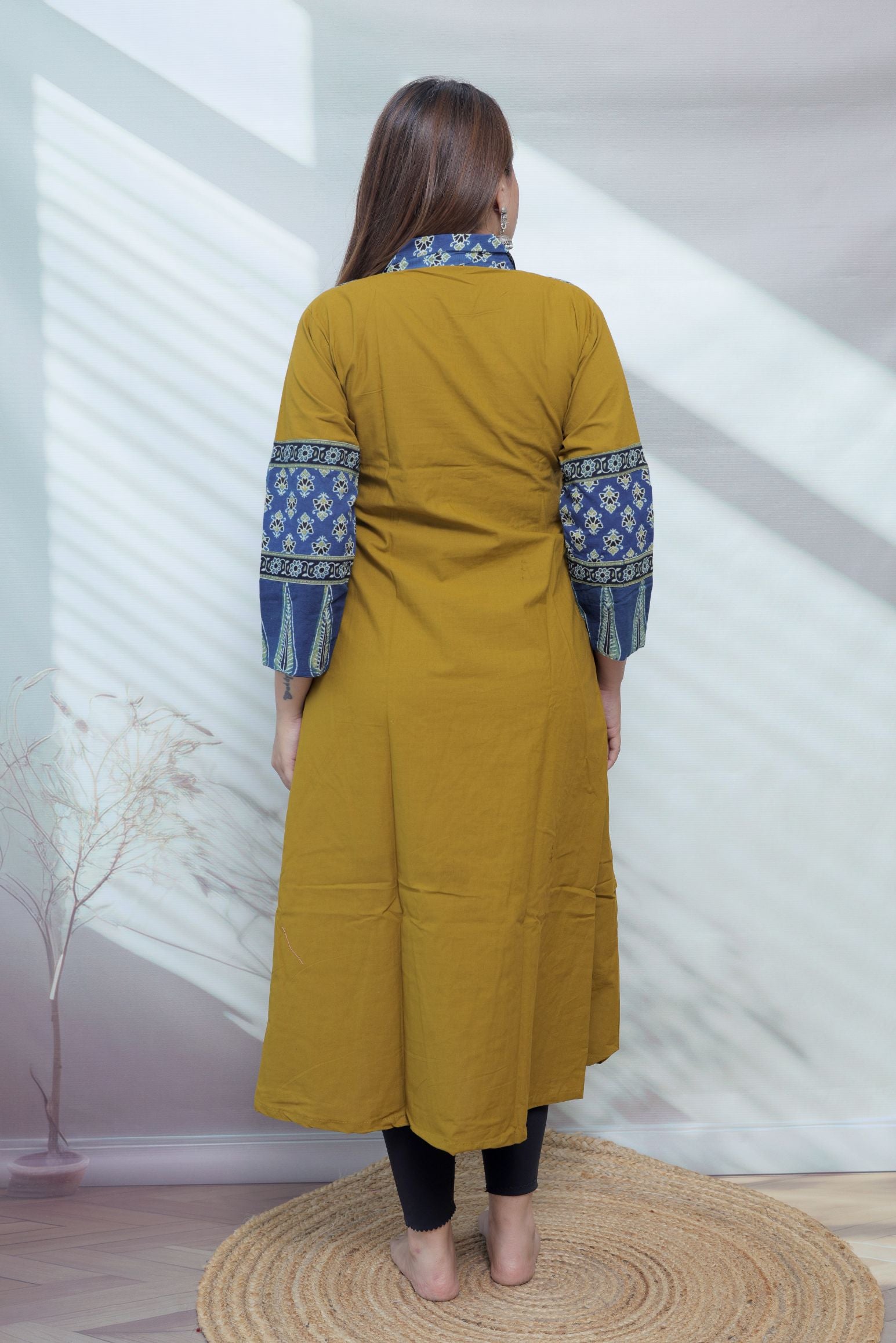 Riya Ajarakh Plain Mirror & Collar Cotton  Long Kurti/One Piece