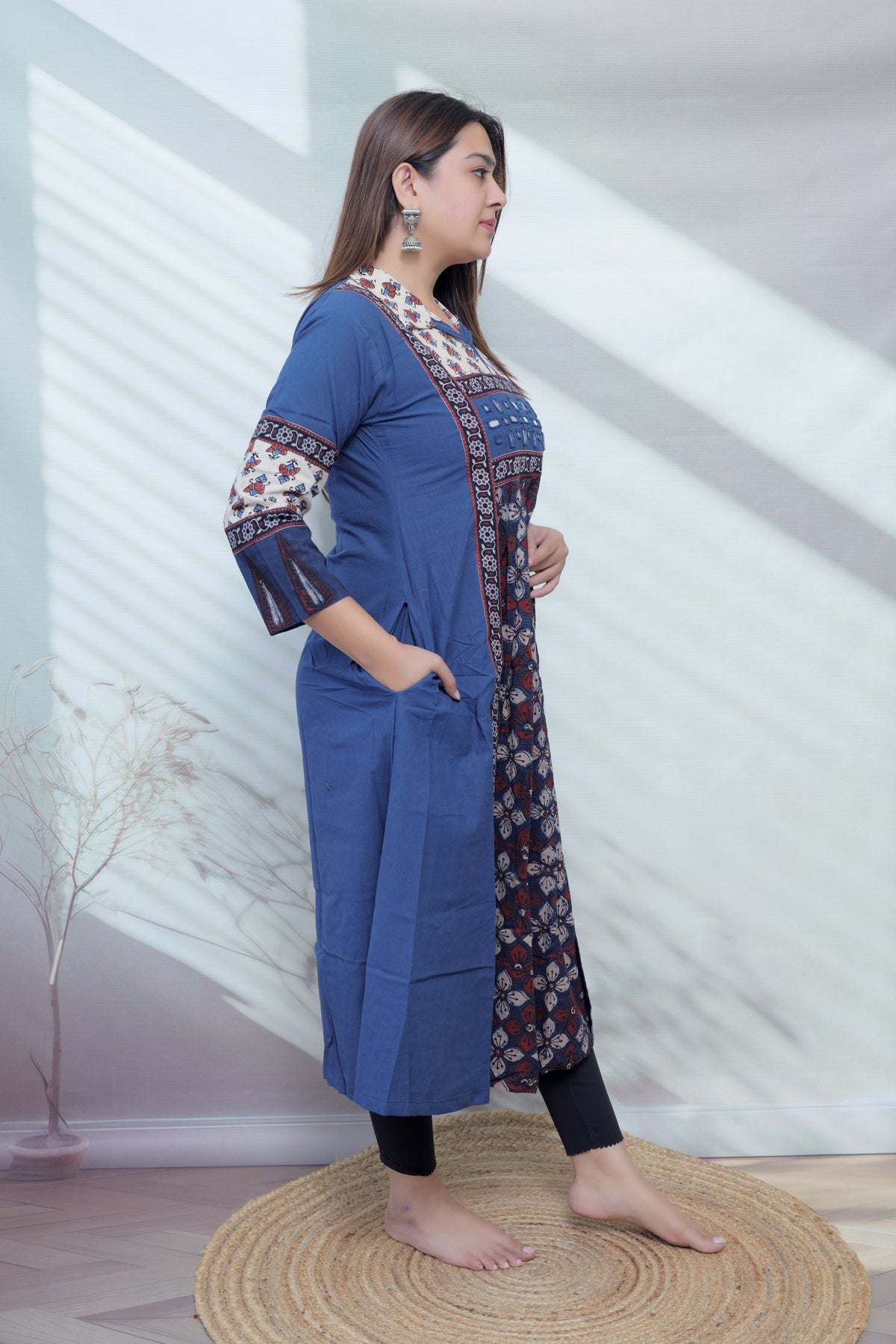 Riya Ajarakh Plain Mirror & Collar Cotton  Long Kurti/One Piece