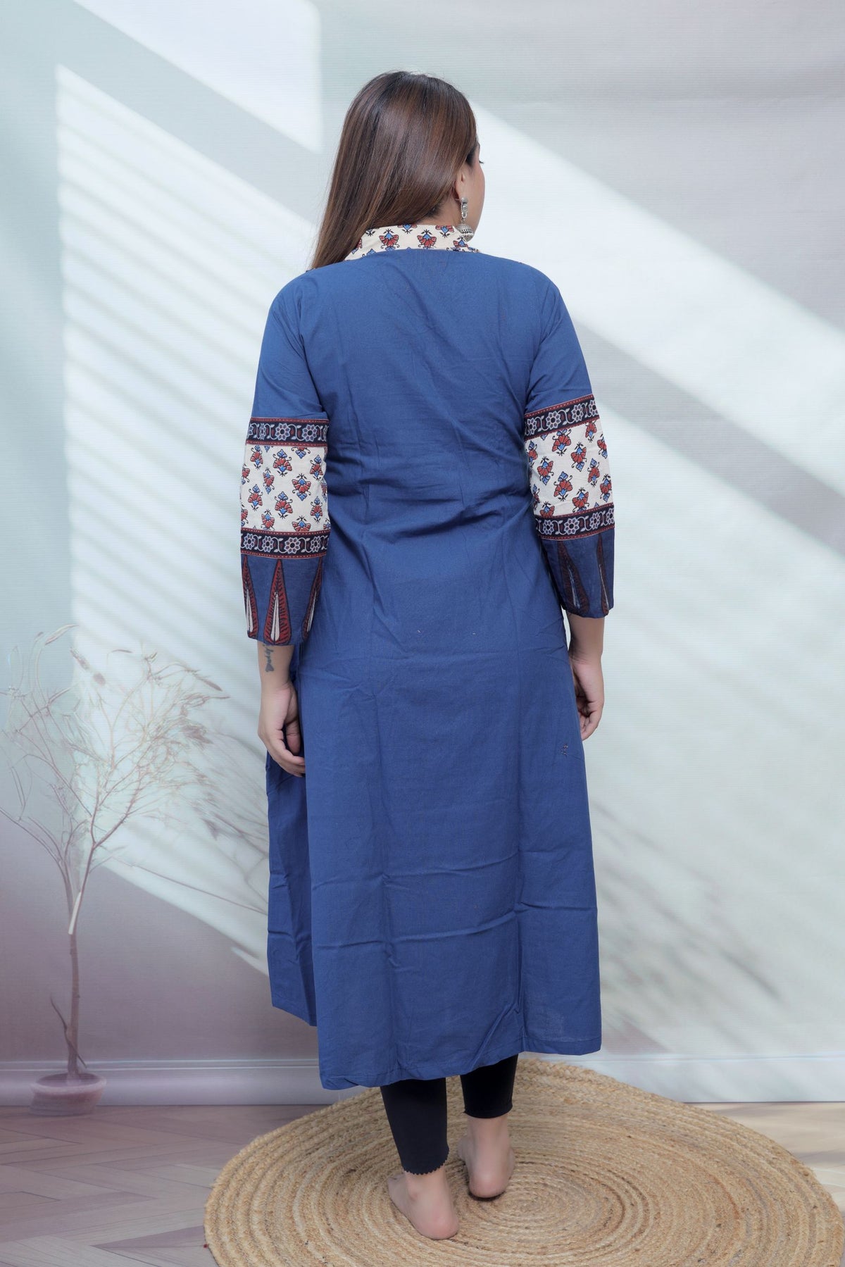 Riya Ajarakh Plain Mirror & Collar Cotton  Long Kurti/One Piece