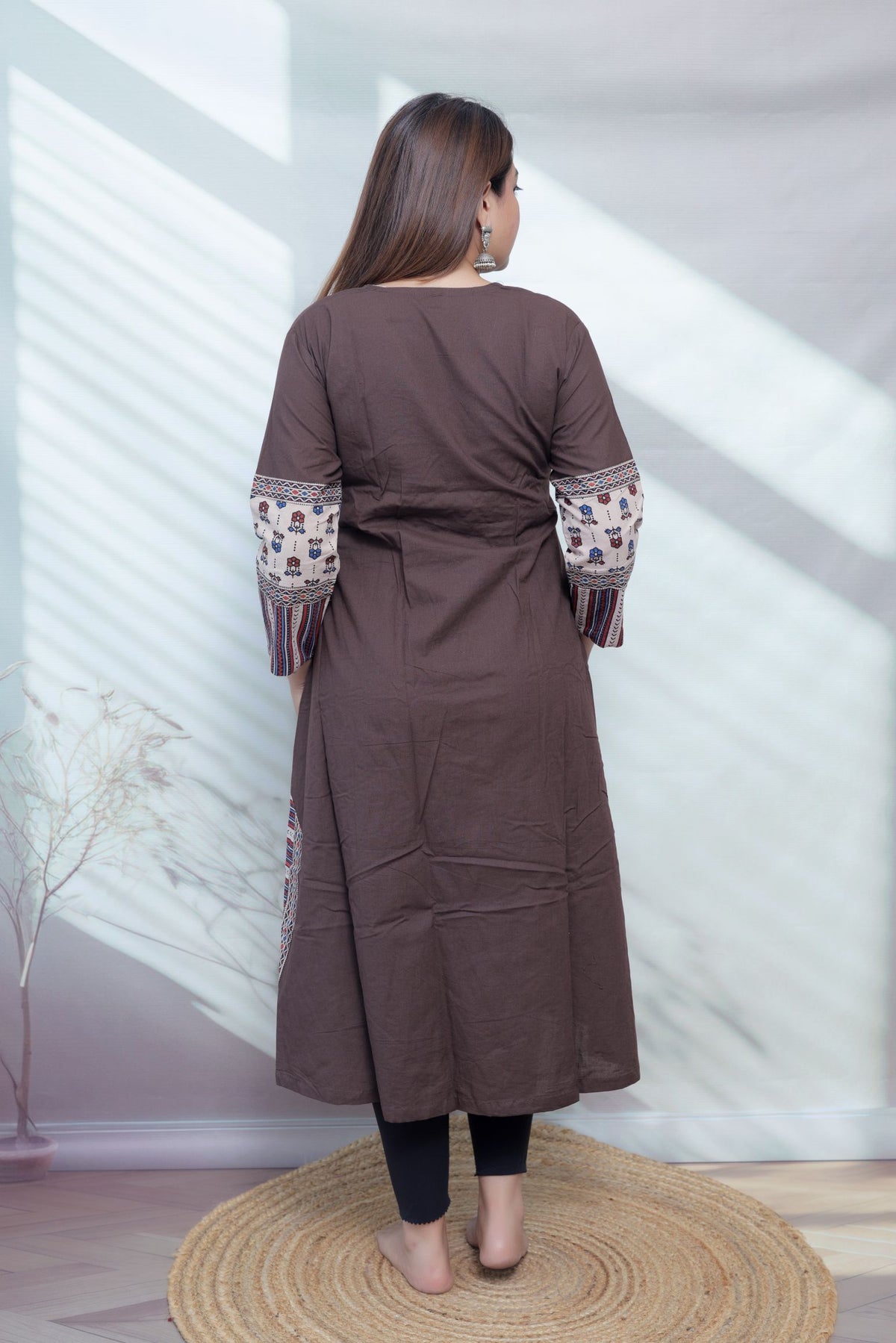Kasis Ajarakh Plain Mirror Long Kurti/One Piece