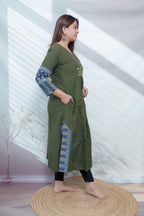 Kasis Ajarakh Plain Mirror Long Kurti/One Piece