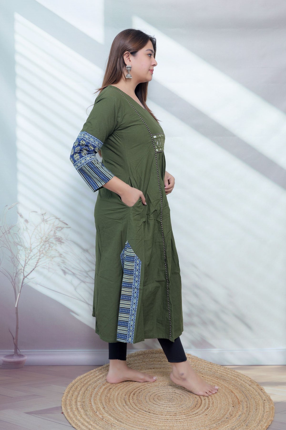 Kasis Ajarakh Plain Mirror Long Kurti/One Piece