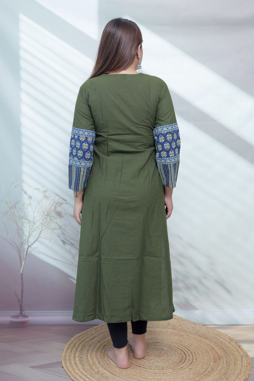 Kasis Ajarakh Plain Mirror Long Kurti/One Piece