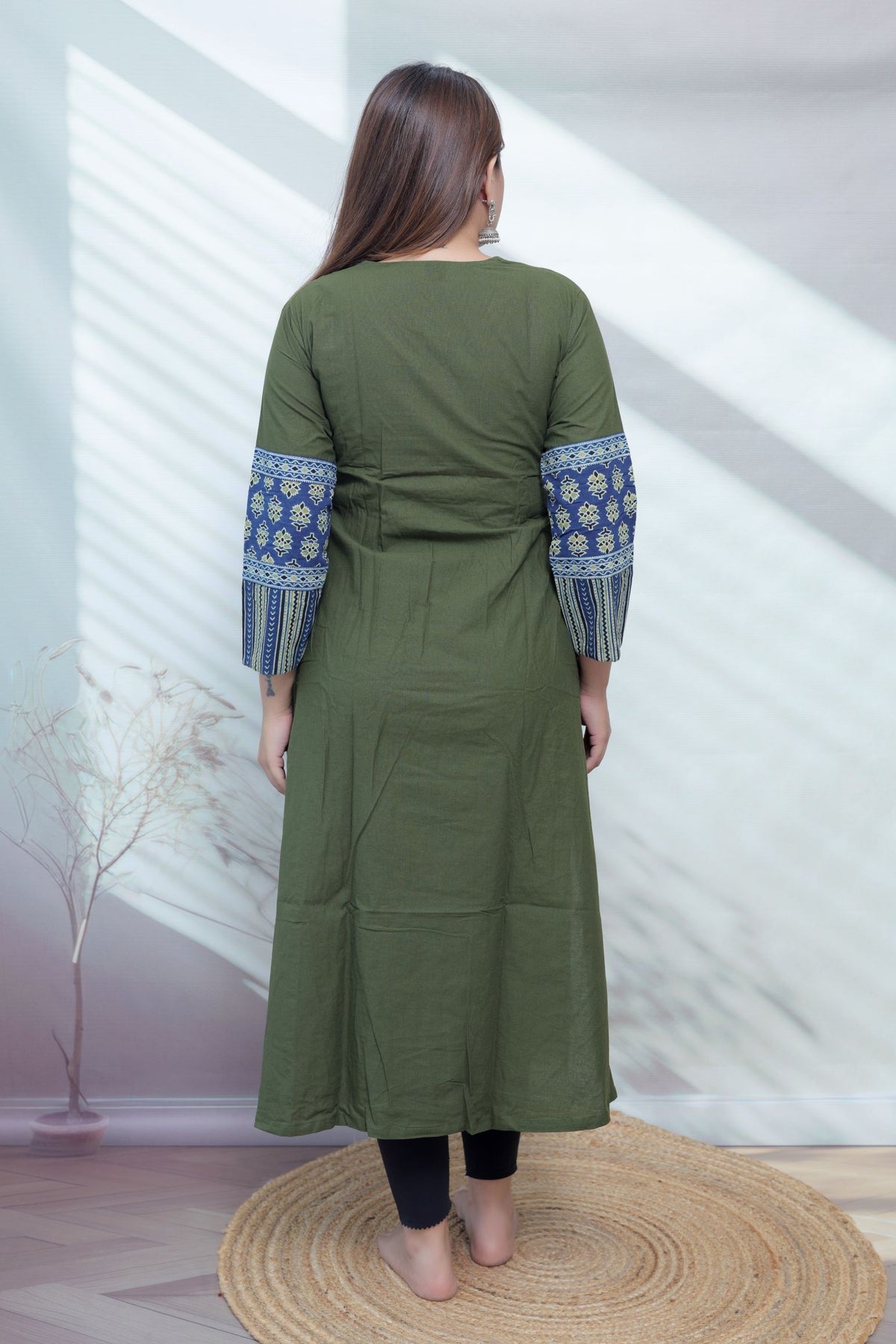 Kasis Ajarakh Plain Mirror Long Kurti/One Piece