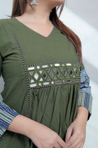 Kasis Ajarakh Plain Mirror Long Kurti/One Piece