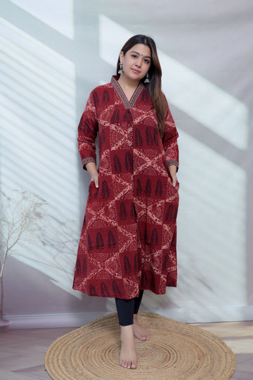 Diya Ajarakh V neck A Line Cotton Kurti/One Piece
