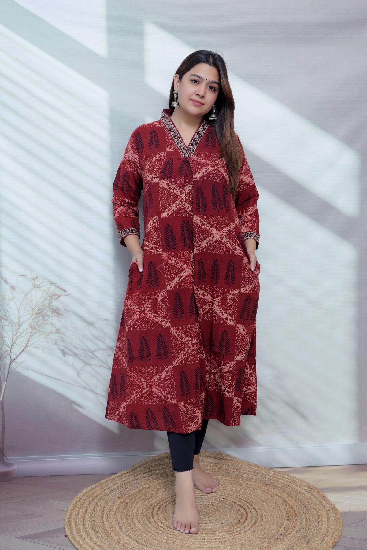 Diya Ajarakh V neck A Line Cotton Kurti/One Piece