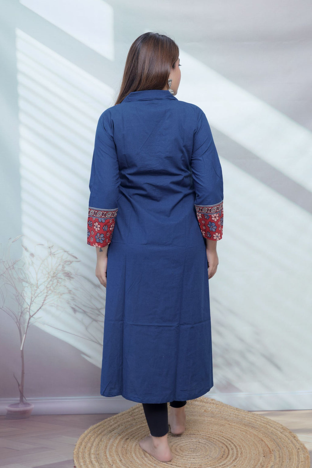 Sejal Plain Collar & Mirror A Line Cotton Kurti