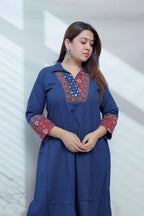 Sejal Plain Collar & Mirror A Line Cotton Kurti