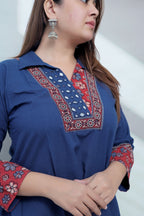 Sejal Plain Collar & Mirror A Line Cotton Kurti