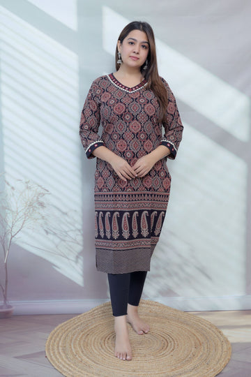 Ananya Ajarakh Mirror Cotton Straight Kurti