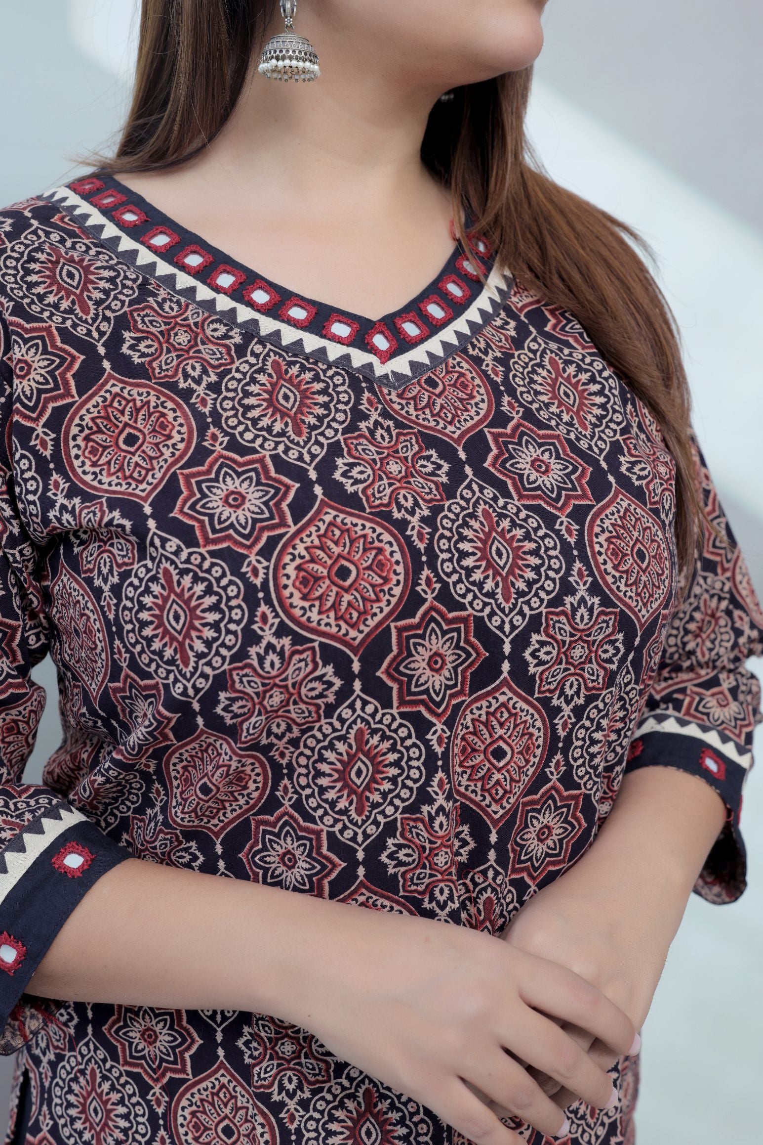 Ananya Ajarakh Mirror Cotton Straight Kurti