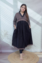 Anni Ajarakh Plain Mirror V Neck Cotton Long Kurti/One Piece