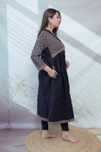 Anni Ajarakh Plain Mirror V Neck Cotton Long Kurti/One Piece