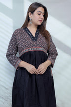 Anni Ajarakh Plain Mirror V Neck Cotton Long Kurti/One Piece