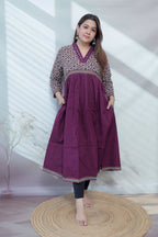 Anni Ajarakh Plain Mirror V Neck Cotton Long Kurti/One Piece