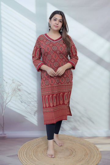 Ananya Ajarakh Mirror Cotton Straight Kurti