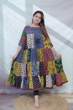 Manvi Multi Ajarakh Patchwork Cotton Kurti/One piece