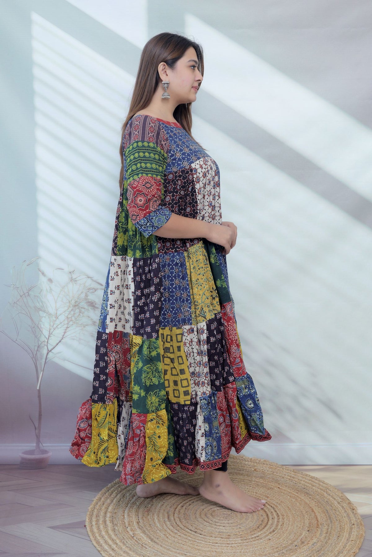 Manvi Multi Ajarakh Patchwork Cotton Kurti/One piece