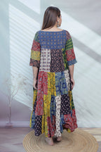 Manvi Multi Ajarakh Patchwork Cotton Kurti/One piece