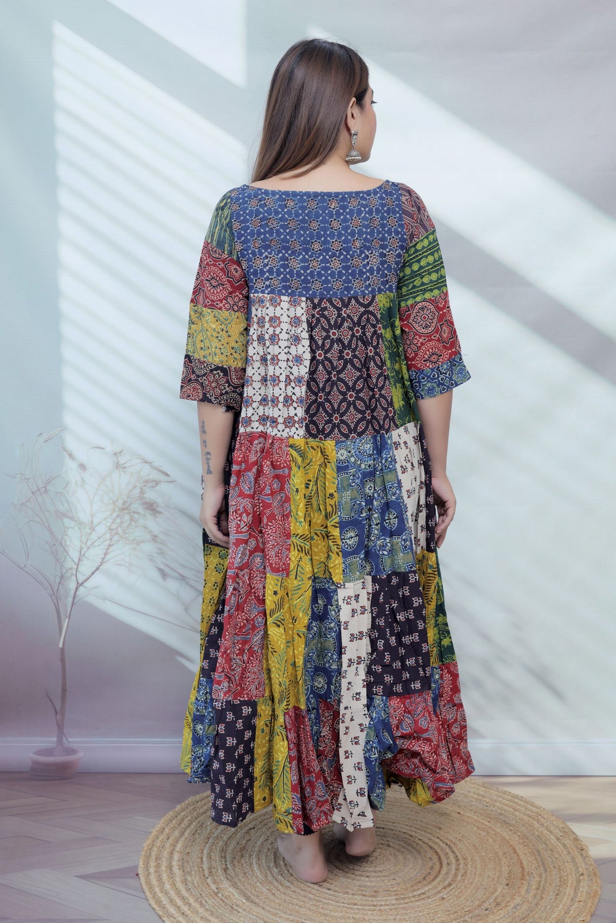 Manvi Multi Ajarakh Patchwork Cotton Kurti/One piece