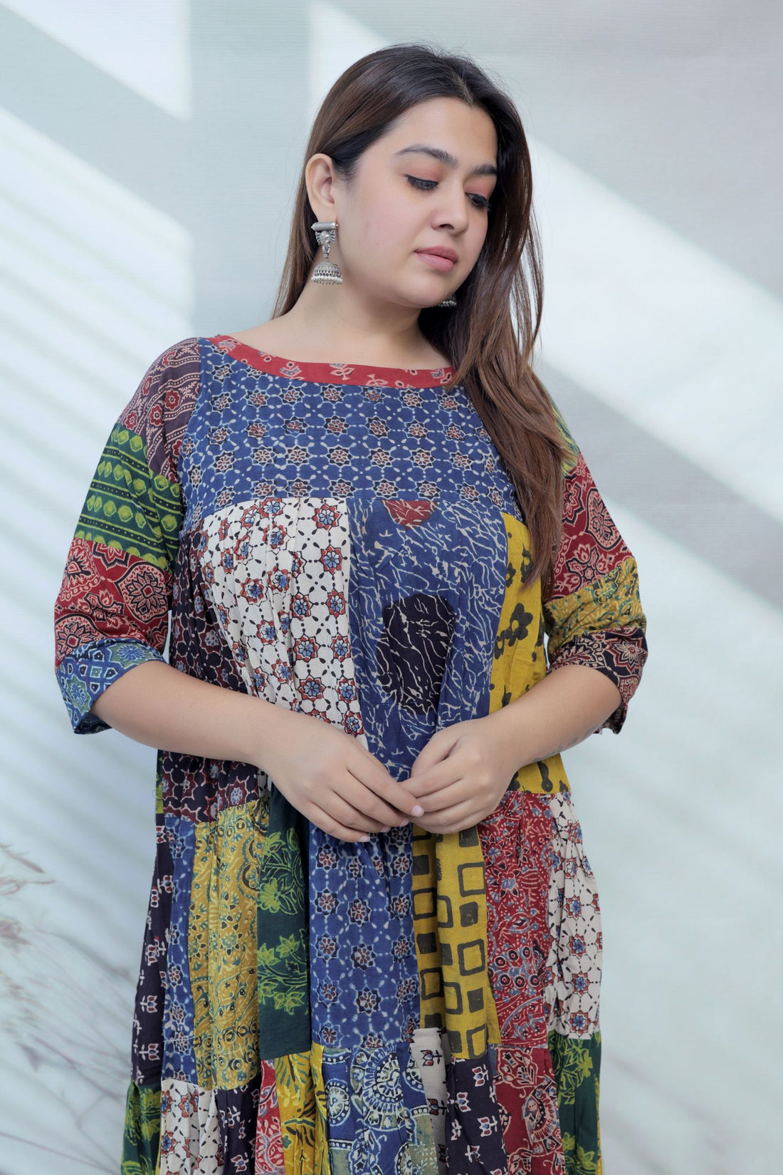 Manvi Multi Ajarakh Patchwork Cotton Kurti/One piece