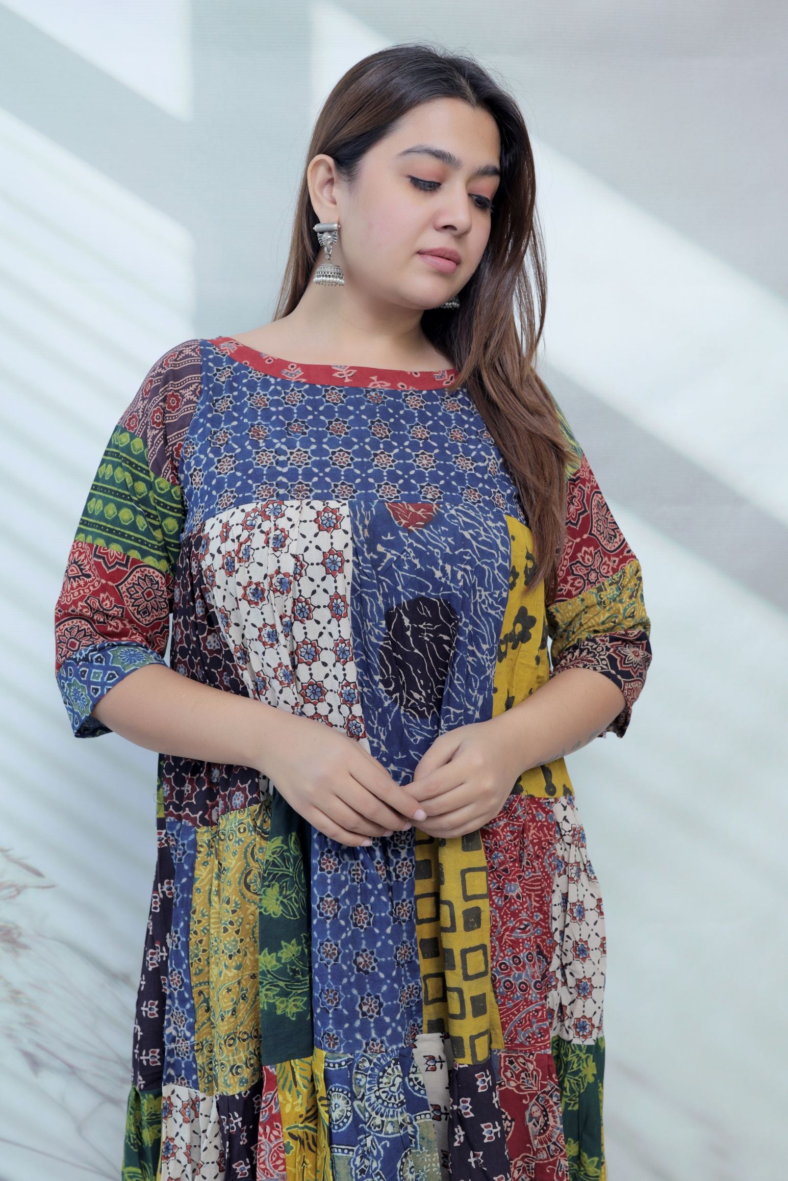 Manvi Multi Ajarakh Patchwork Cotton Kurti/One piece